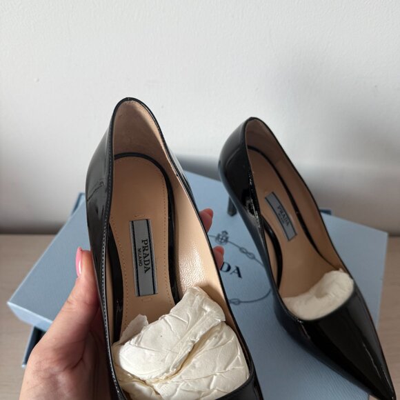 NWT Prada Pointed Toe Pumps Black Patent Leather High Stiletto Heels Sz 34 - Picture 6 of 11